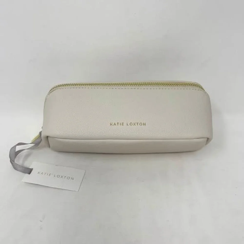 Katie Loxton Small Fold Out Makeup Toiletry Bag Off White Gold Zipper Long